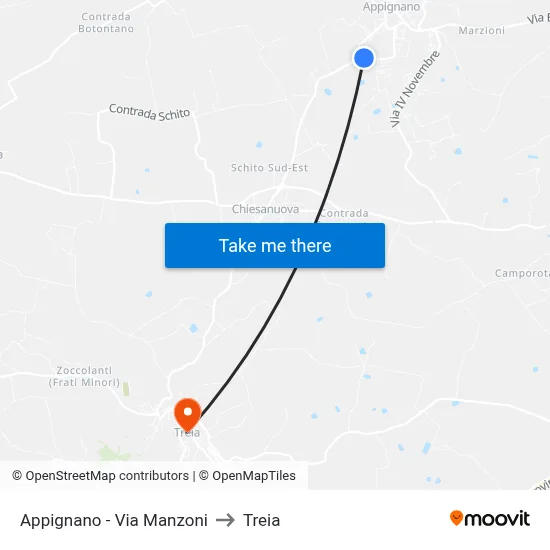 Appignano - Via Manzoni to Treia map