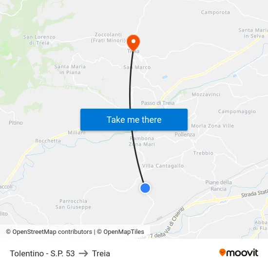 Tolentino  - S.P. 53 to Treia map
