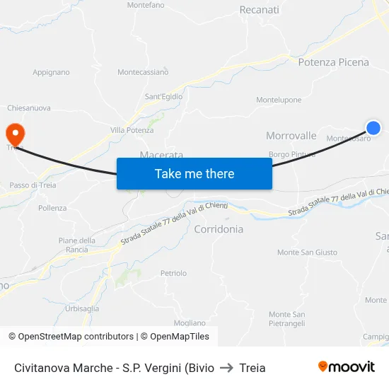 Civitanova Marche - SP Vergini (Junction) to Treia map