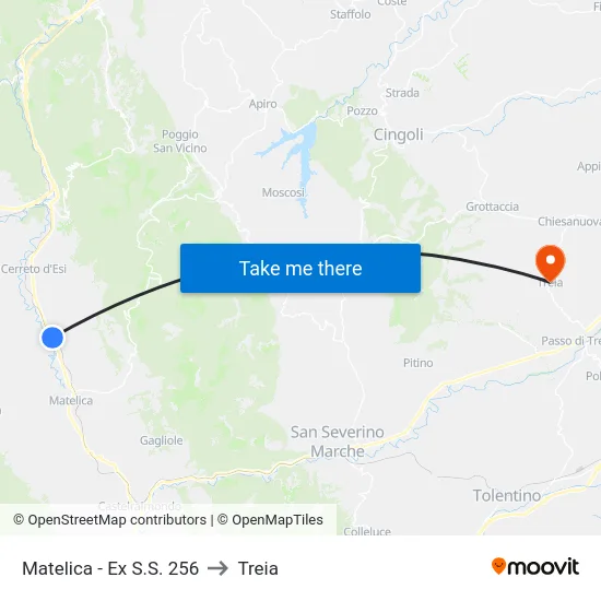 Matelica - Ex S.S. 256 to Treia map