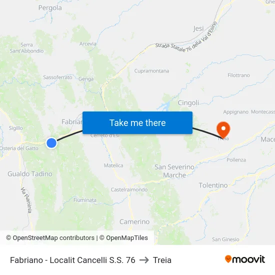 Fabriano - Localit Cancelli  S.S. 76 to Treia map