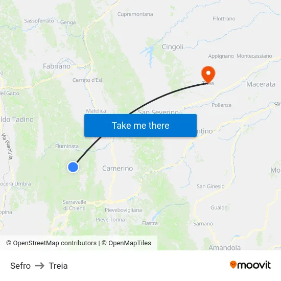 Sefro to Treia map