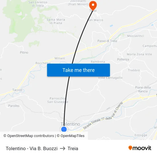 Tolentino - Via B. Buozzi to Treia map