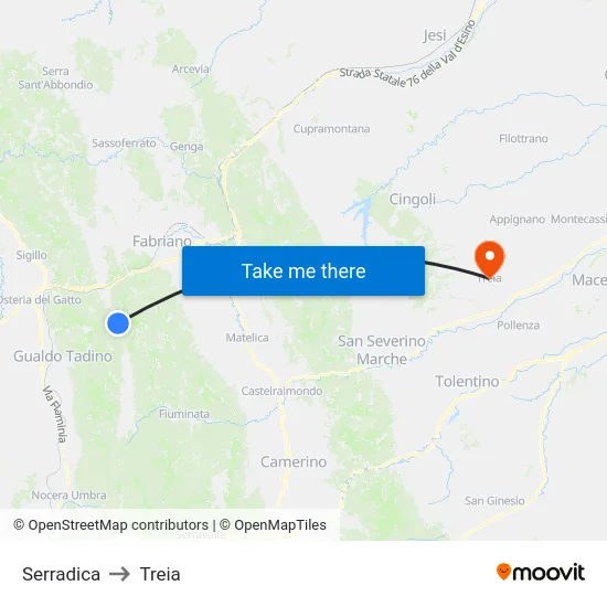 Serradica to Treia map