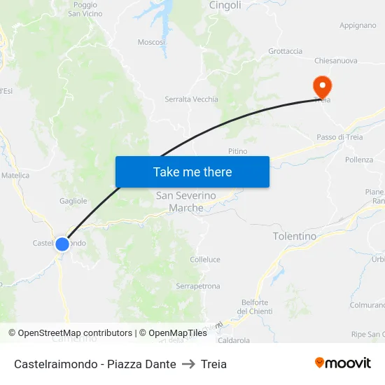 Castelraimondo - Piazza Dante to Treia map