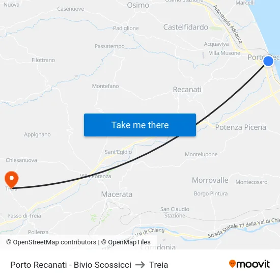 Porto Recanati - Bivio Scossicci to Treia map