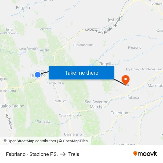 Fabriano  - Stazione F.S. to Treia map