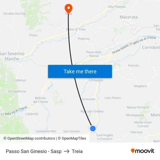 Passo San Ginesio - Sasp to Treia map
