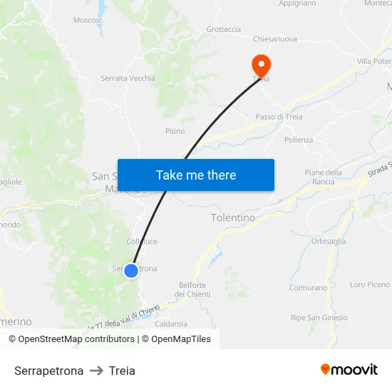 Serrapetrona to Treia map