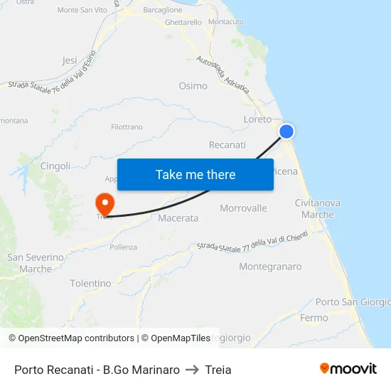 Porto Recanati - B.Go Marinaro to Treia map