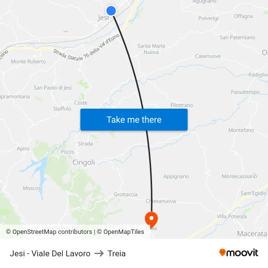 Jesi - Viale Del Lavoro to Treia map