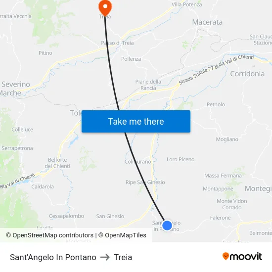 Sant'Angelo In Pontano to Treia map