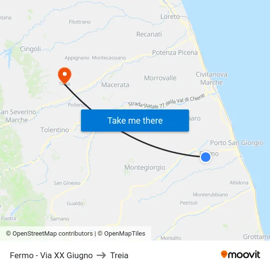 Fermo - Via XX Giugno to Treia map