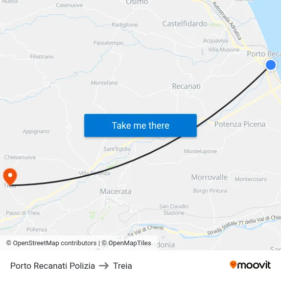 Porto Recanati Polizia to Treia map
