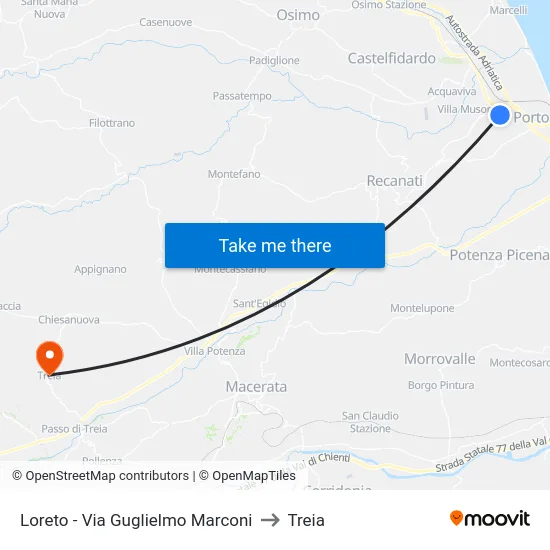 Loreto - Via Guglielmo Marconi to Treia map