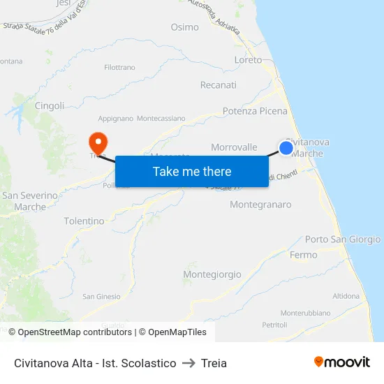 Civitanova Alta - Ist. Scolastico to Treia map