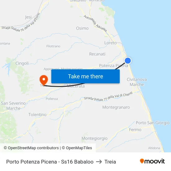 Porto Potenza Picena - Ss16 Babaloo to Treia map