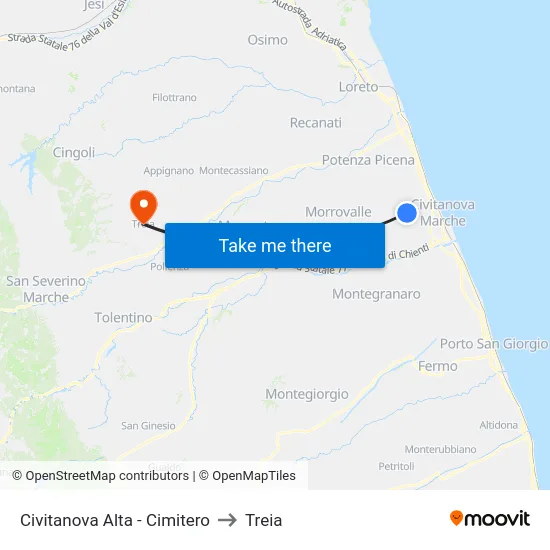 Civitanova Alta - Cimitero to Treia map