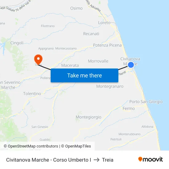 Civitanova Marche - Corso Umberto I to Treia map