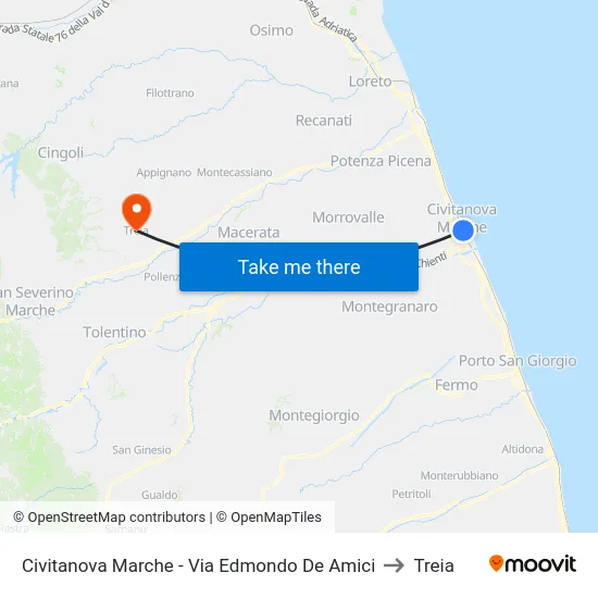 Civitanova Marche - Via Edmondo De Amici to Treia map
