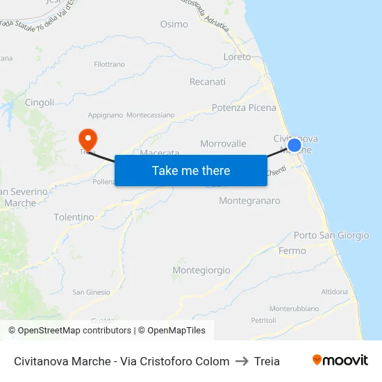 Civitanova Marche - Via Cristoforo Colom to Treia map