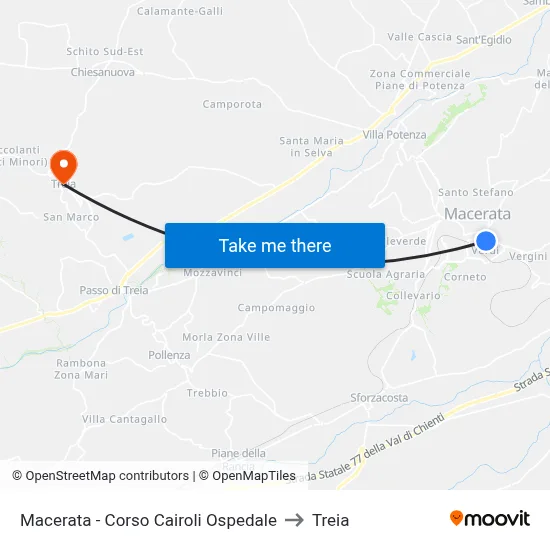 Macerata - Corso Cairoli Hospital to Treia map
