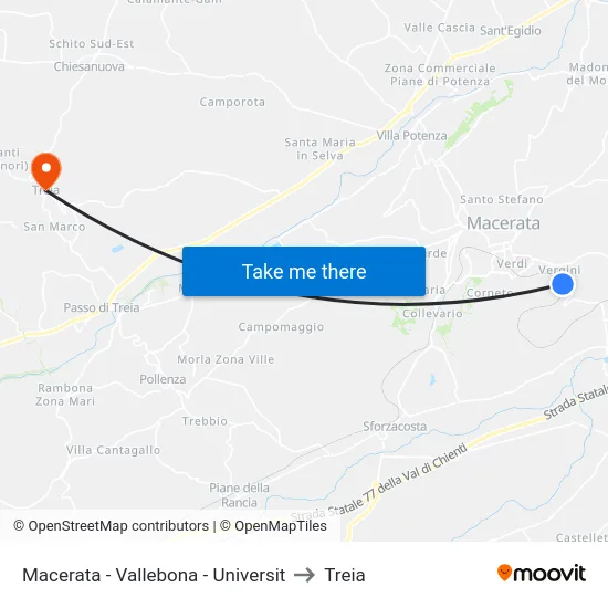 Macerata - Vallebona - Universit to Treia map
