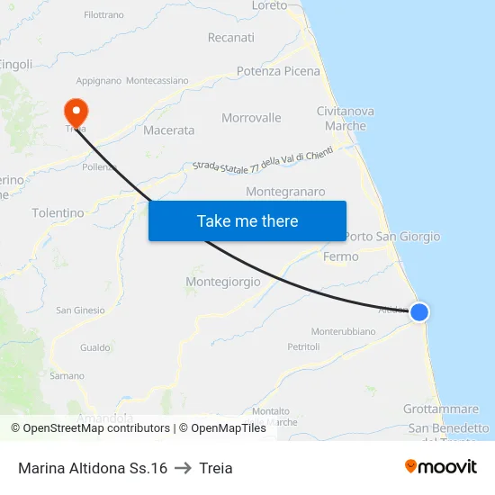 Marina Altidona Ss.16 to Treia map