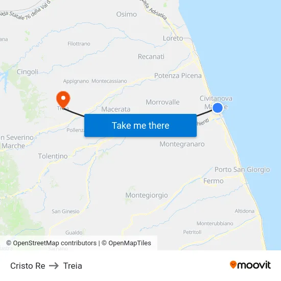 Cristo Re to Treia map