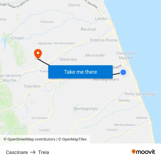 Cascinare to Treia map
