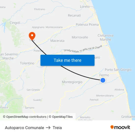 Autoparco Comunale to Treia map
