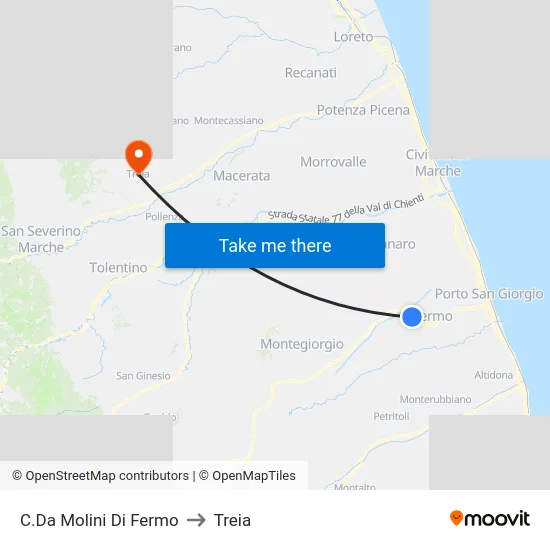 C.Da Molini Di Fermo to Treia map