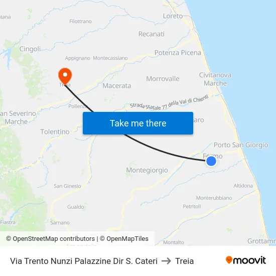Via Trento Nunzi Palazzine Dir S. Cateri to Treia map