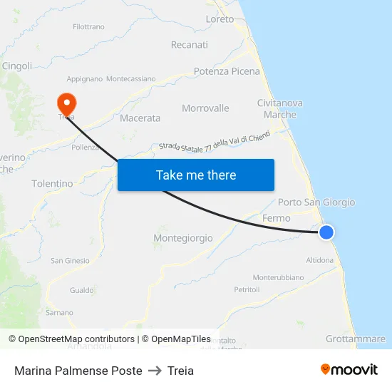 Marina Palmense Poste to Treia map