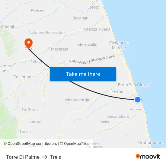 Torre Di Palme to Treia map