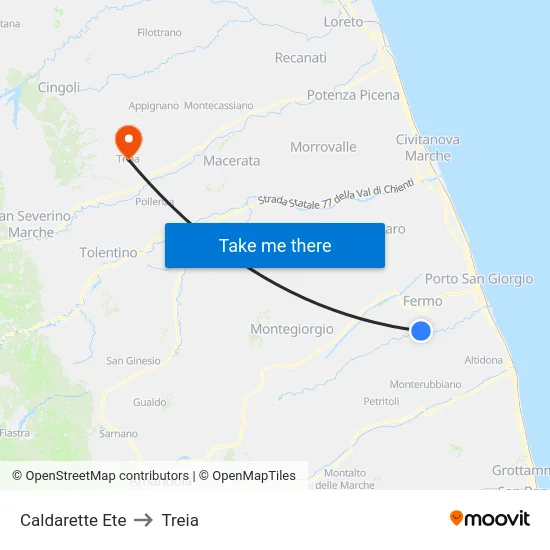 Caldarette Ete to Treia map