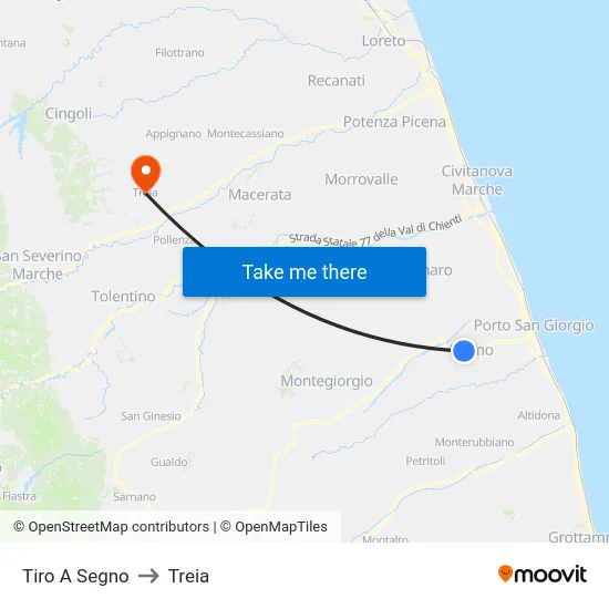 Tiro A Segno to Treia map