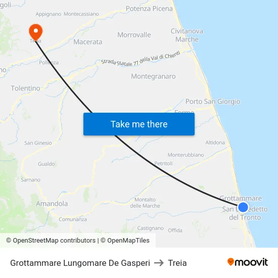 Grottammare Lungomare De Gasperi to Treia map