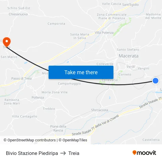 Bivio Stazione Piediripa to Treia map
