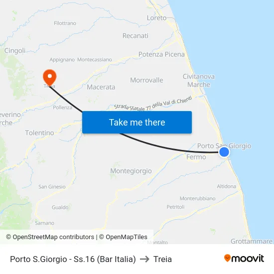 Porto S.Giorgio - Ss.16 (Bar Italia) to Treia map