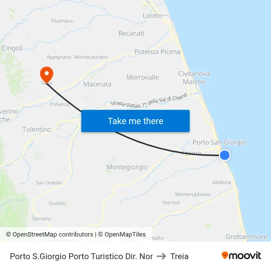 Porto San Giorgio Tourist Port North Direction to Treia map