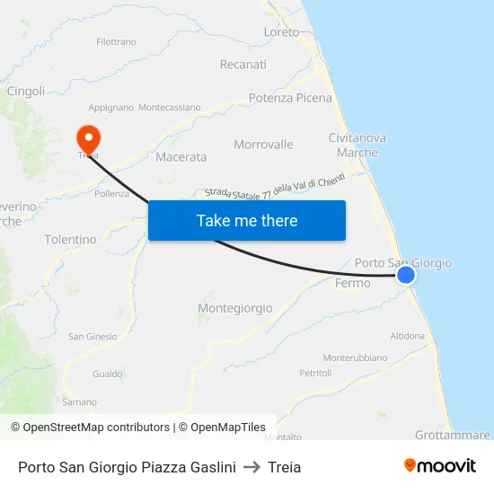Porto San Giorgio Piazza Gaslini to Treia map