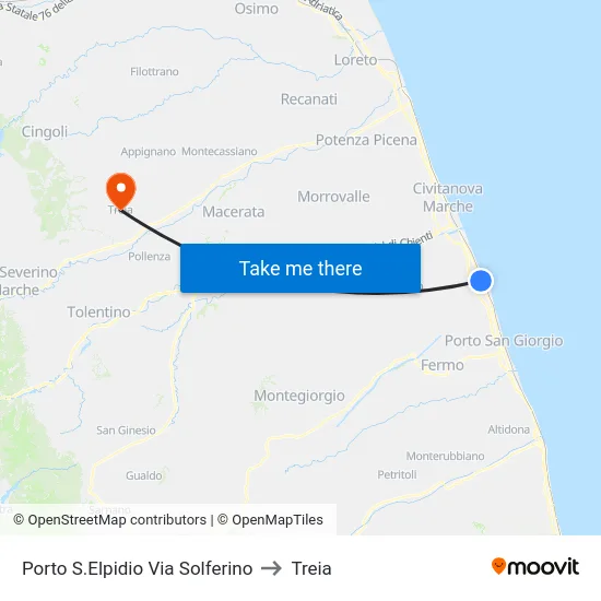 Porto S.Elpidio Via Solferino to Treia map