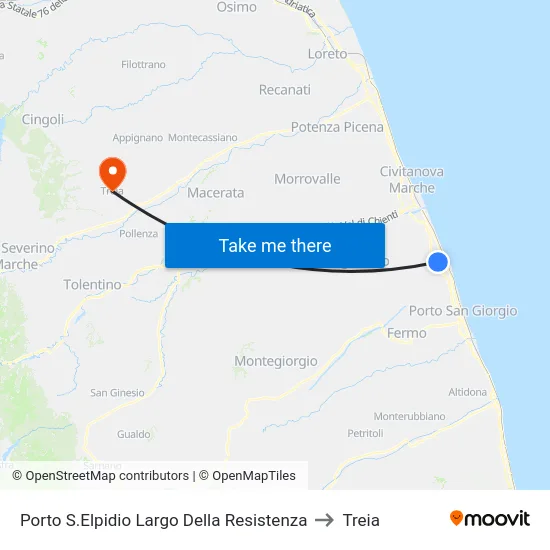 Porto S.Elpidio Largo Della Resistenza to Treia map