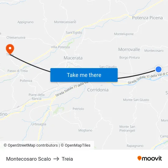 Montecosaro Scalo to Treia map