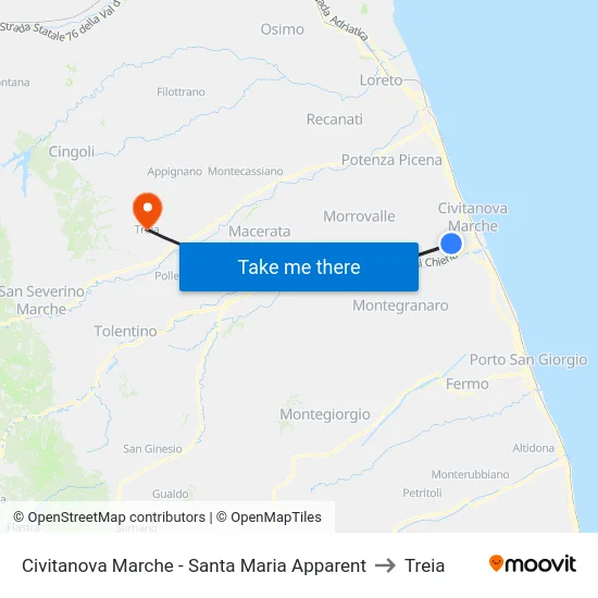 Civitanova Marche - Santa Maria Apparent to Treia map