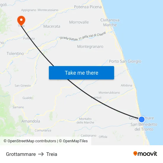 Grottammare to Treia map