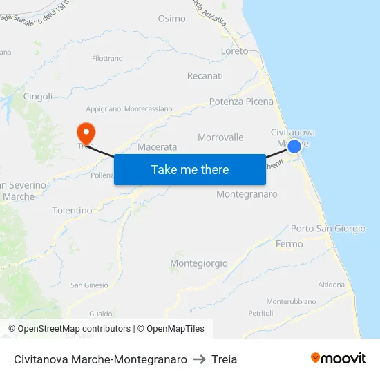 Civitanova Marche-Montegranaro to Treia map