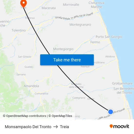 Monsampaolo Del Tronto to Treia map