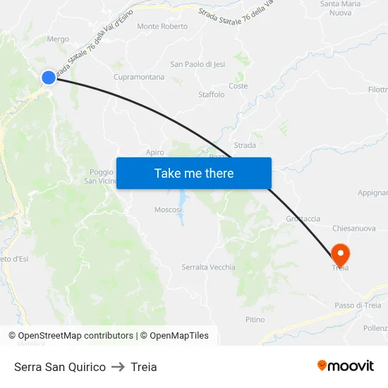 Serra San Quirico to Treia map